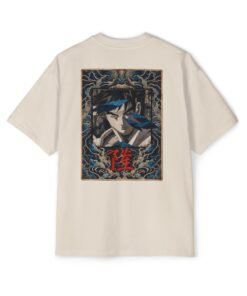 Oversized Tee [Back Print] – Street Fighter – Ryu Azure Spirit - Image 11